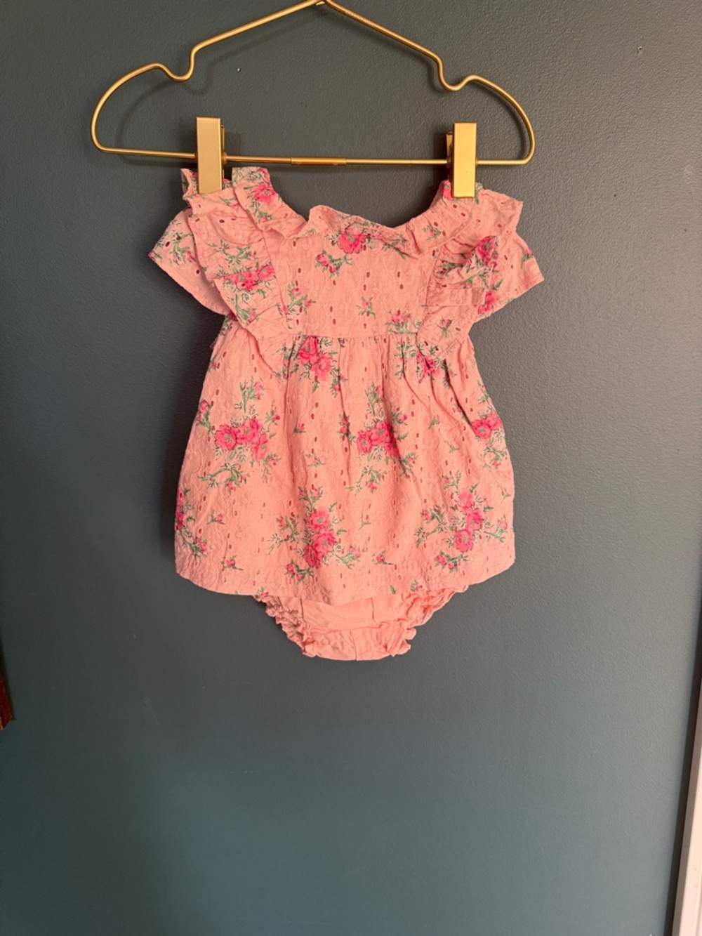 Janie and Jack Pale Pink Floral Eyelet Dress with Ruffle Trim